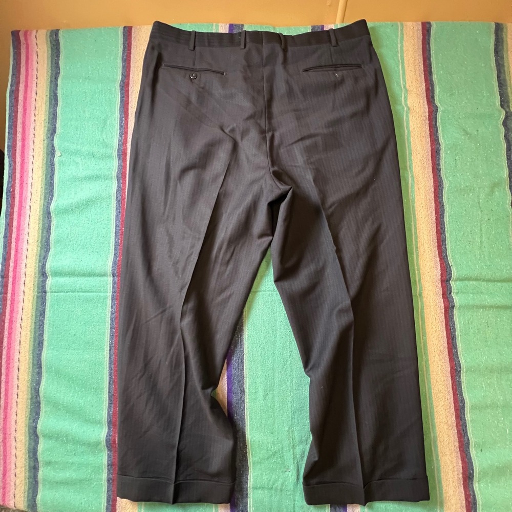 Vintage Davis for Men Chicago Dress Pants Mens 37x26.5 Black Herringbone Trouser